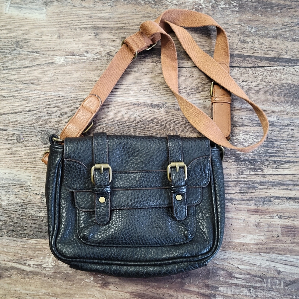 Black Pebbled Faux Leather Crossbody Purse